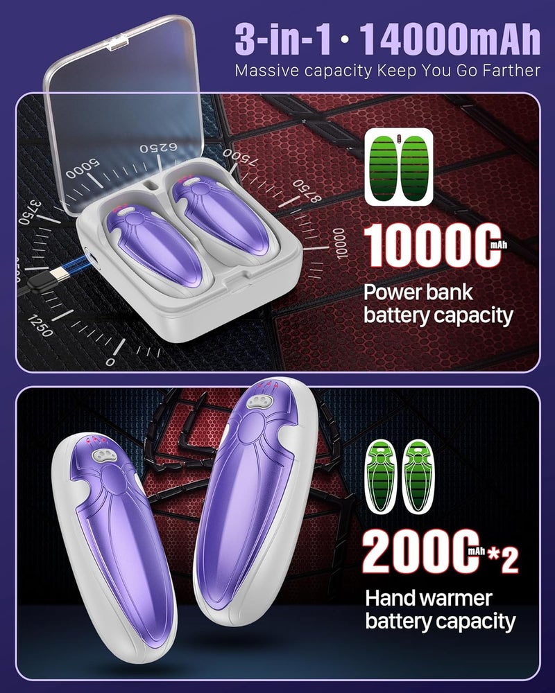 Tenvolti Hand Warmers Rechargerable 2 Pack - 14000mAh Electric AI Handwarmers with Charging Case, Magnetic 2 in 1 Pocket Heater, Gifts for Women/Men/Golf/Hunting/Travel/Camping Accessories - Image 3